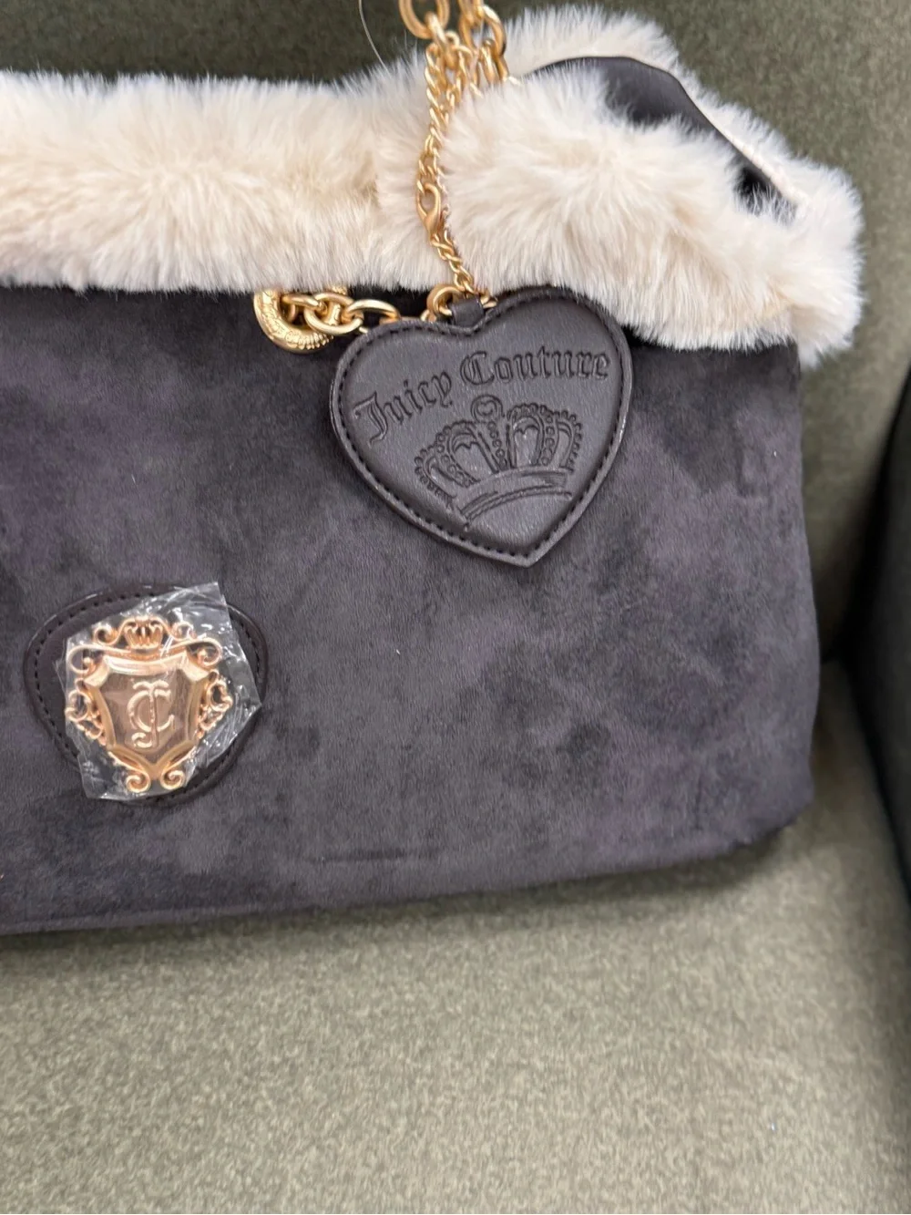 Juicy Couture Black Faux-Fur Trim Shoulder Bag